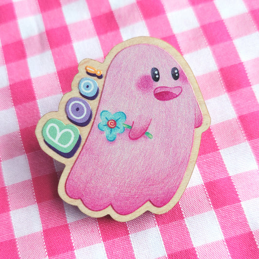 Wooden Pink Ghost BOO! Pin