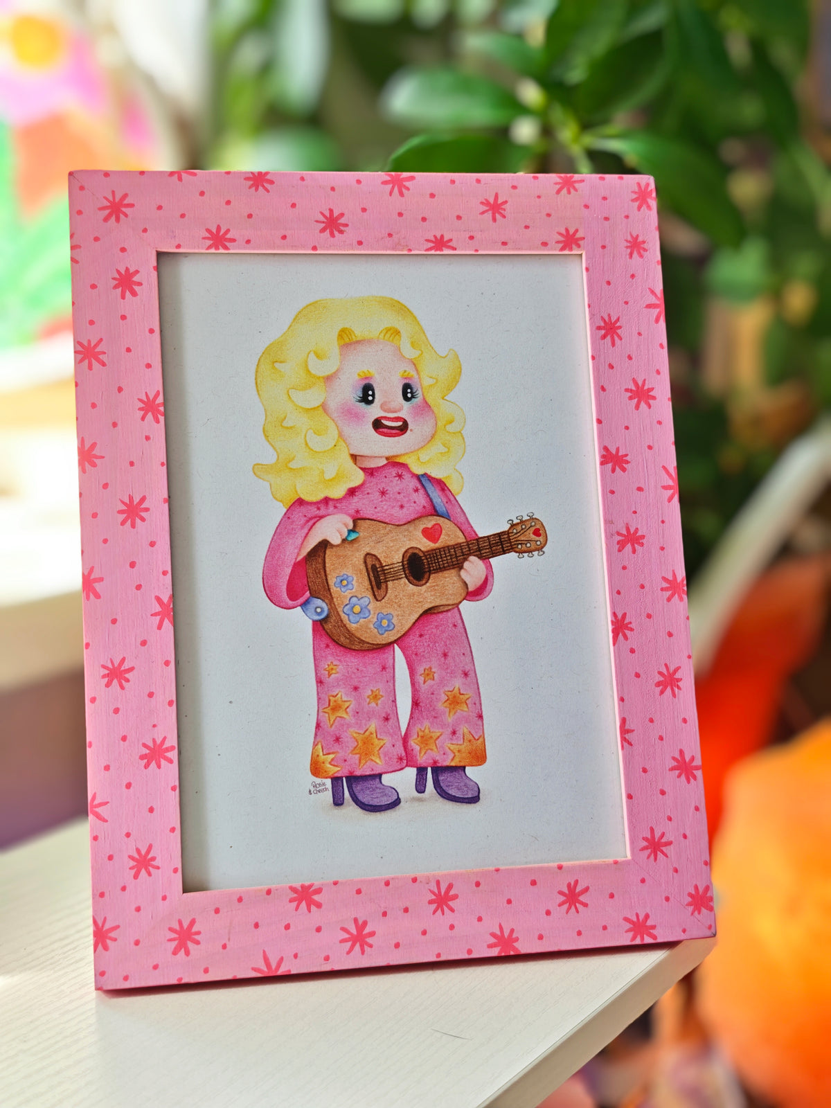 Dolly Parton - Signed Art Print in Hand Painted Pink Frame | 5x7"