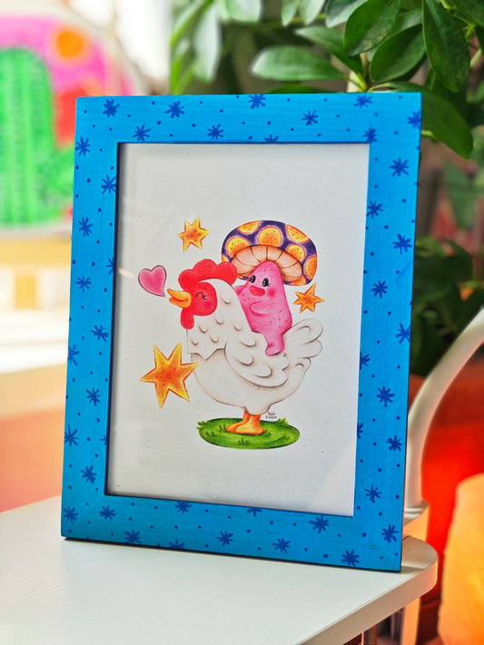 Chicken Ride! - Signed Art Print in Hand Painted Frame | 5x7"