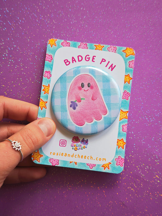 Large Circle Marshmallow Ghost Badge Pin