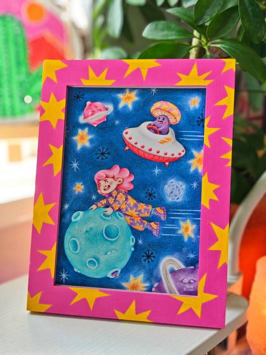 Space Quest Two - Signed Art Print in Hand Painted Frame | 5x7"