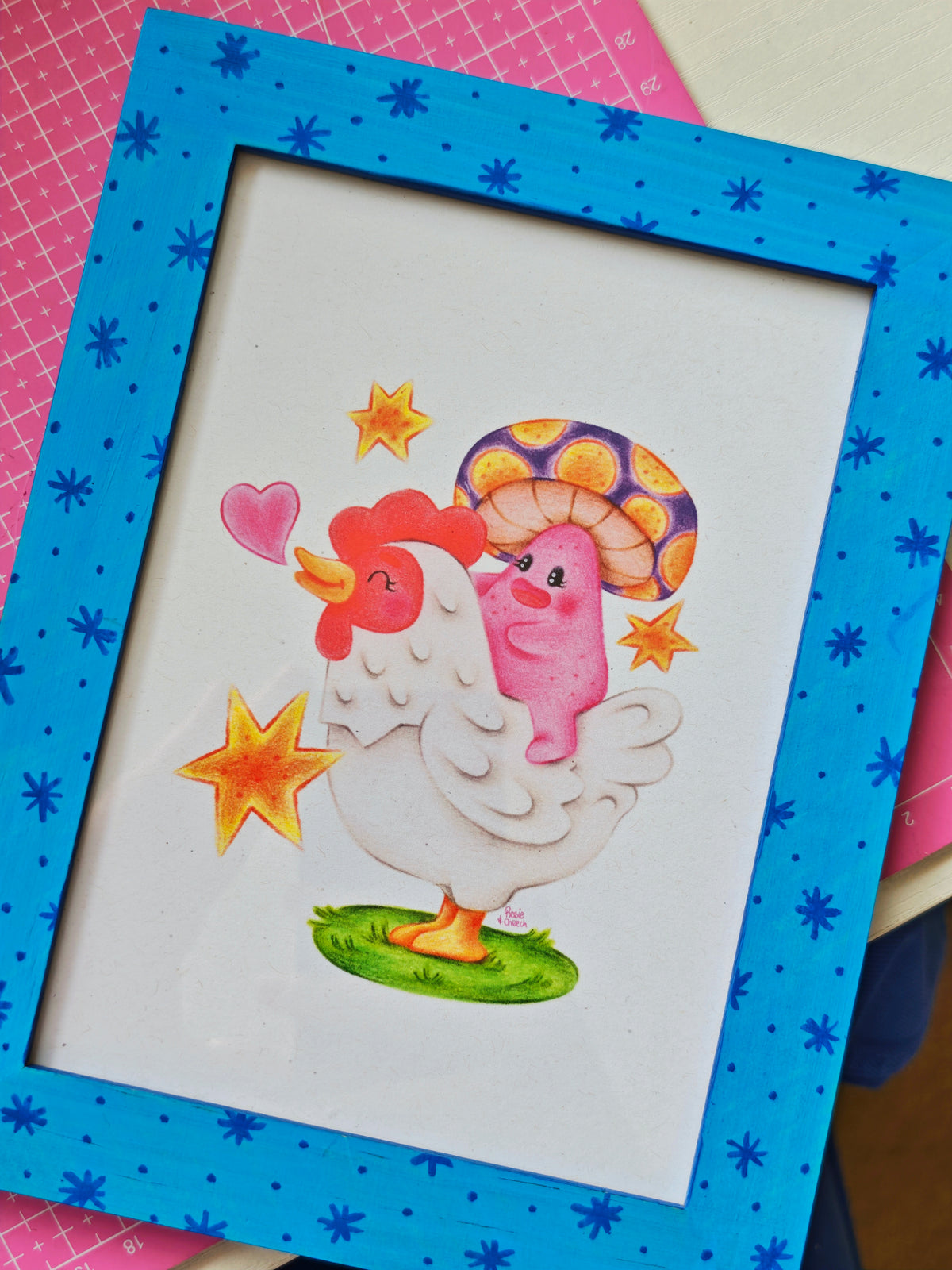 Chicken Ride! - Signed Art Print in Hand Painted Frame | 5x7"