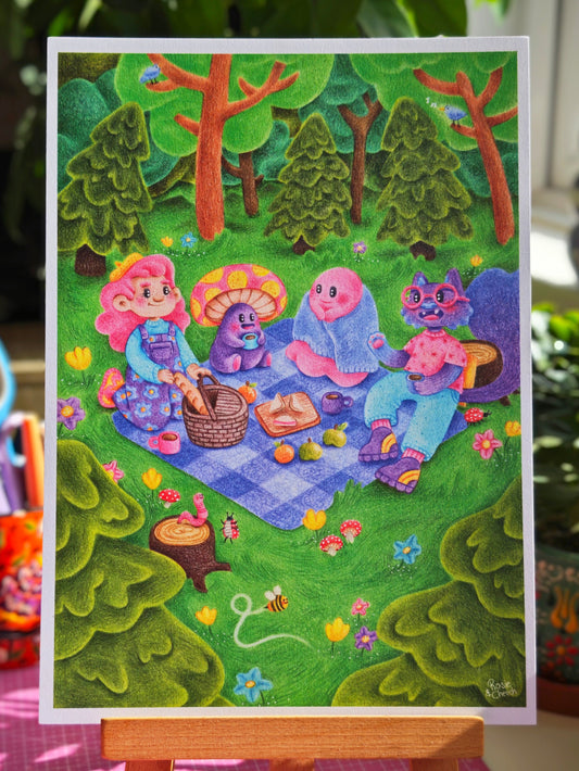 Woodland Picnic - Signed Art Print | A4 / A3