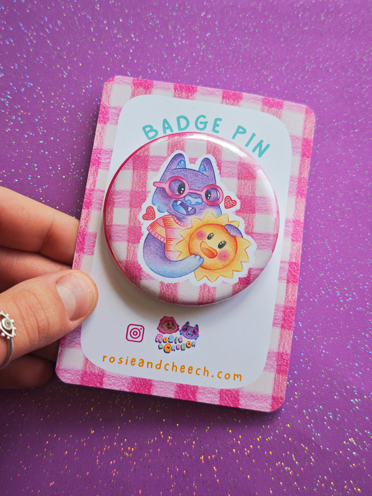 Large Circle Cheech and Sun Badge Pin