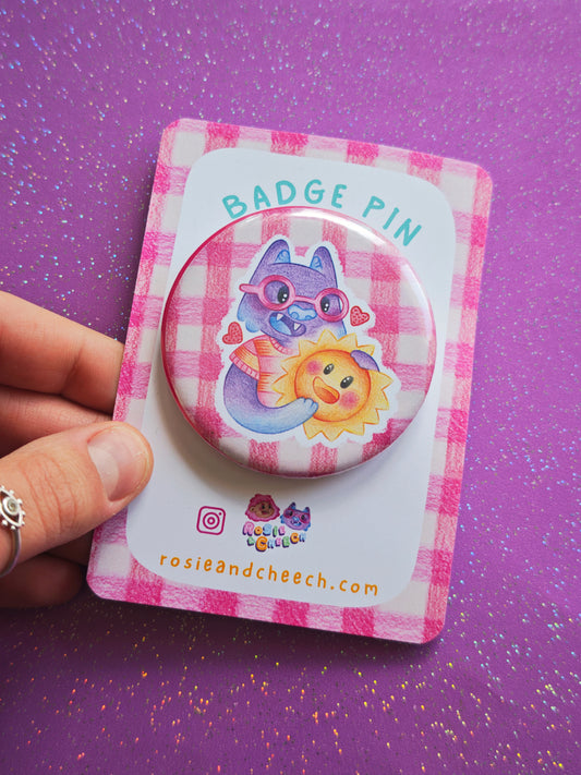 Large Circle Cheech and Sun Badge Pin