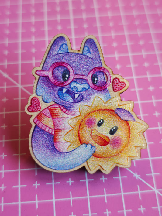 Wooden Cheech Cat and Sun Pin
