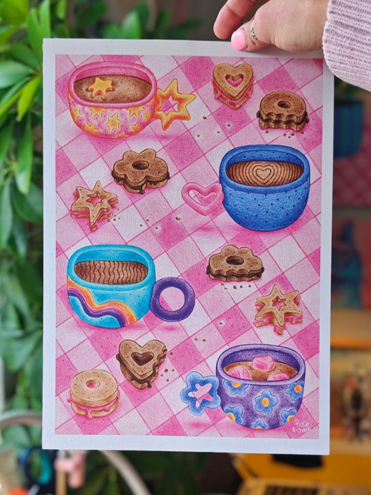 Tea And Bikkies - Signed Art Print | A4