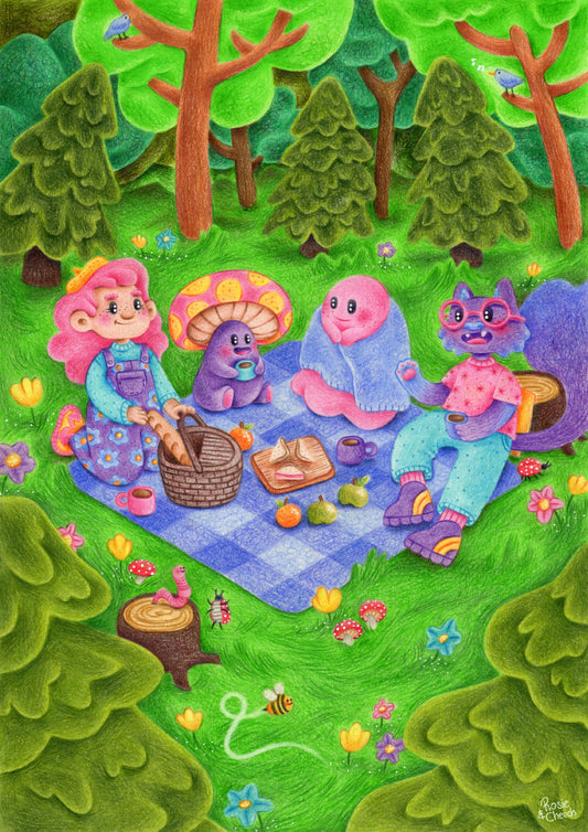 Woodland Picnic - Signed Art Print | A4 / A3 | PREORDER